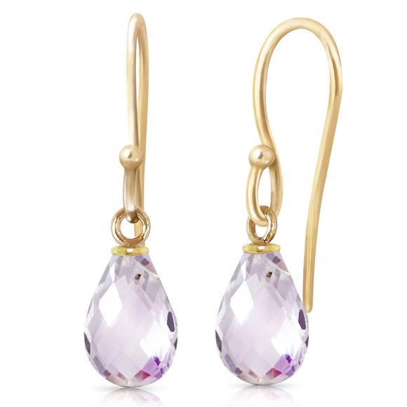 Galaxy Gold Products Jewelry - 14K. SOLID GOLD FISH HOOK EARRINGS WITH PINK TOPAZ